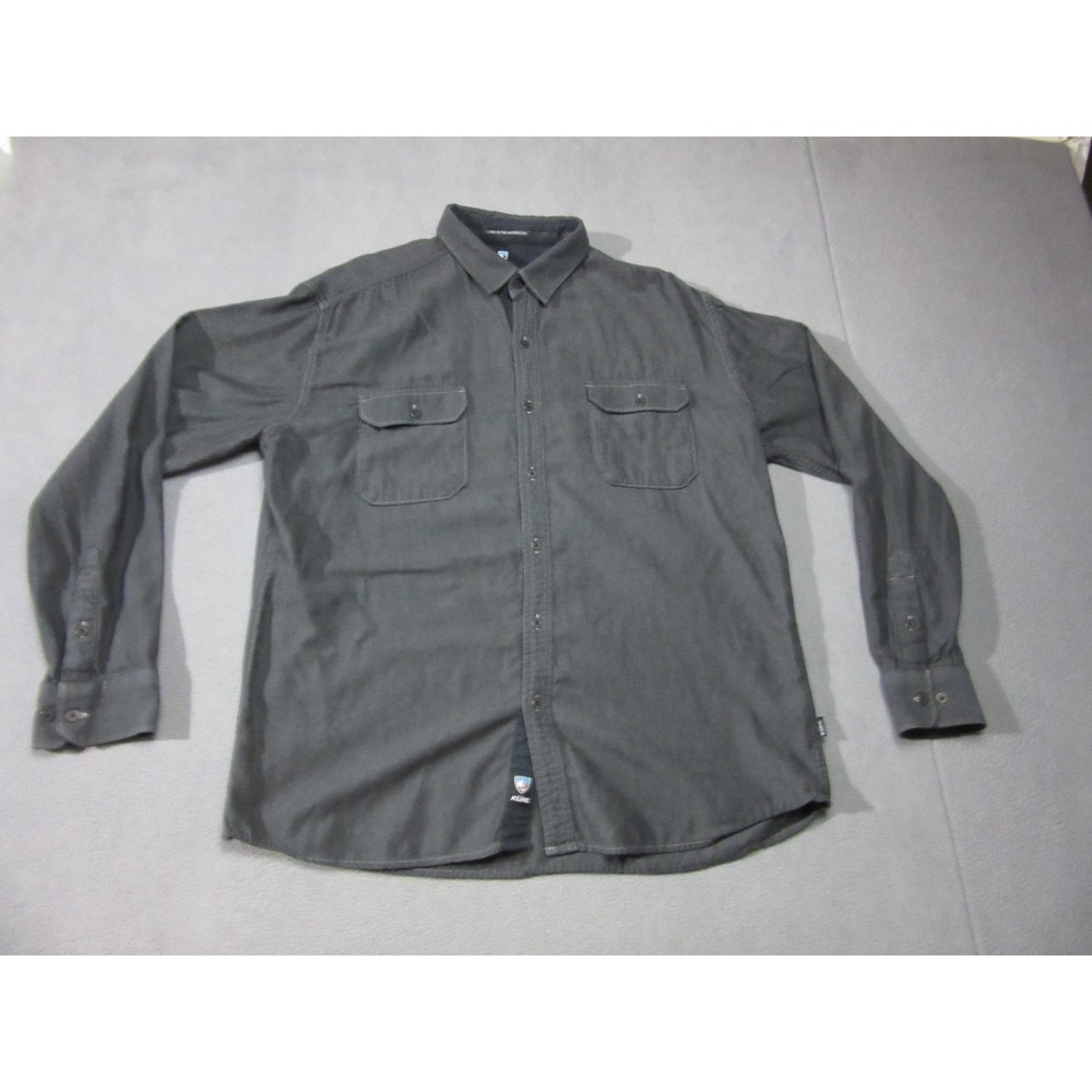 Kuhl Shirt Mens XL Gray Patch Logo Outdoor Long Sleeve Button Up Casual